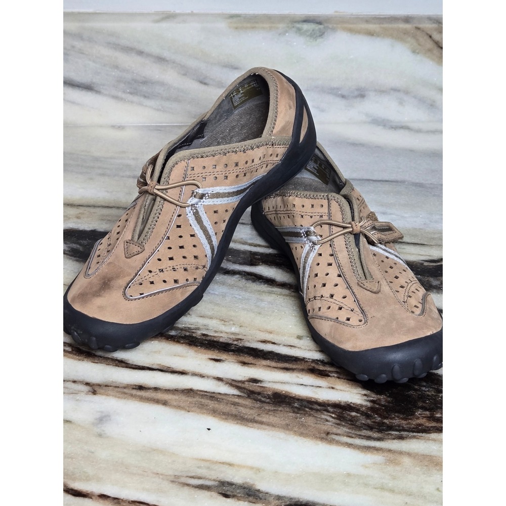 Clarks Privo Tan Nubuck Leather Perforated‎ Slip On Sneakers Bungee Strap 6